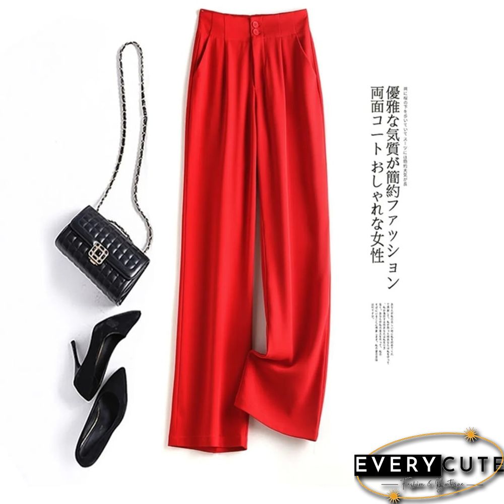 Fashion Loose Office Lady Wide Leg Pants Casual Korean Women Elastic High Waist Straight Trousers Summer Suit Pants New