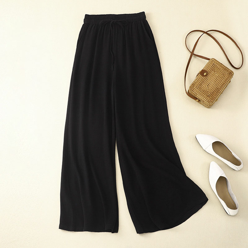 Cotton and linen retro loose all-match wide-leg pants