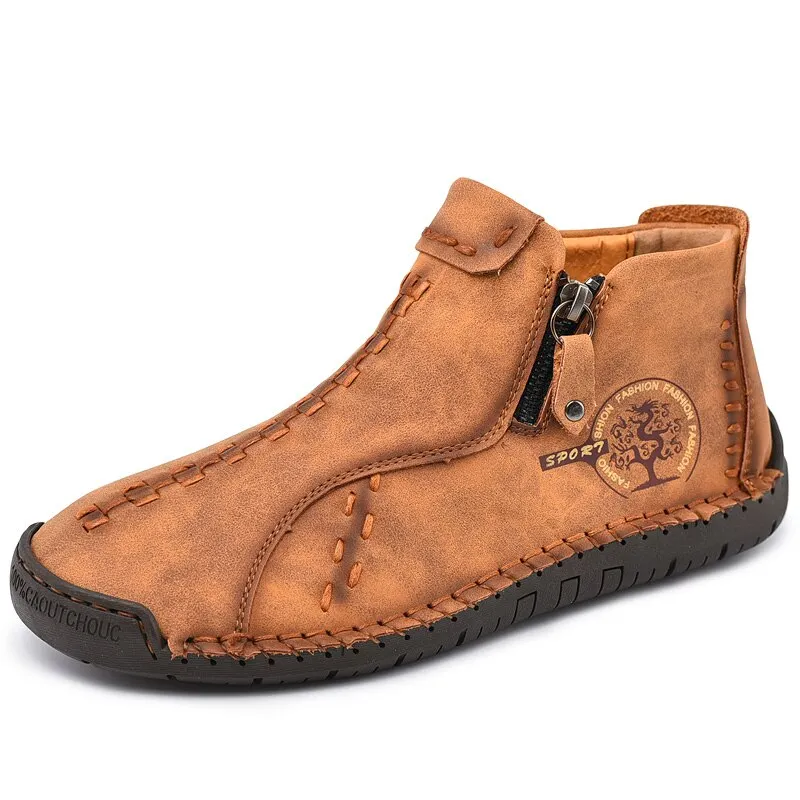 Vintage Men Boots Leather Fashion Western Ankle Boots Men High Top Autumn Winter Casual Shoes Sneakers Cowboy Botas Waterproof