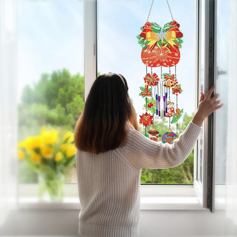 DIY Christmas Double Sided Crystal Wind Chimes Christmas Pendant Kit for Wall Window Decor 