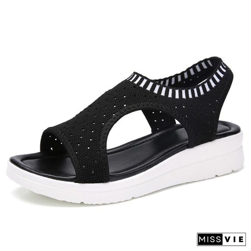 Size 35-45 Women Shoes Summer Elastic Band Platform Sandals Black Shoes Flat Casual Sandals Flip Flops