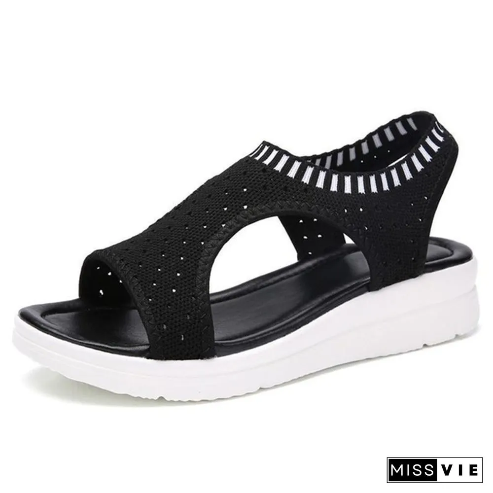 Size 35-45 Women Shoes Summer Elastic Band Platform Sandals Black Shoes Flat Casual Sandals Flip Flops