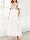 Embroidered Empire Short Sleeves Maxi Dress