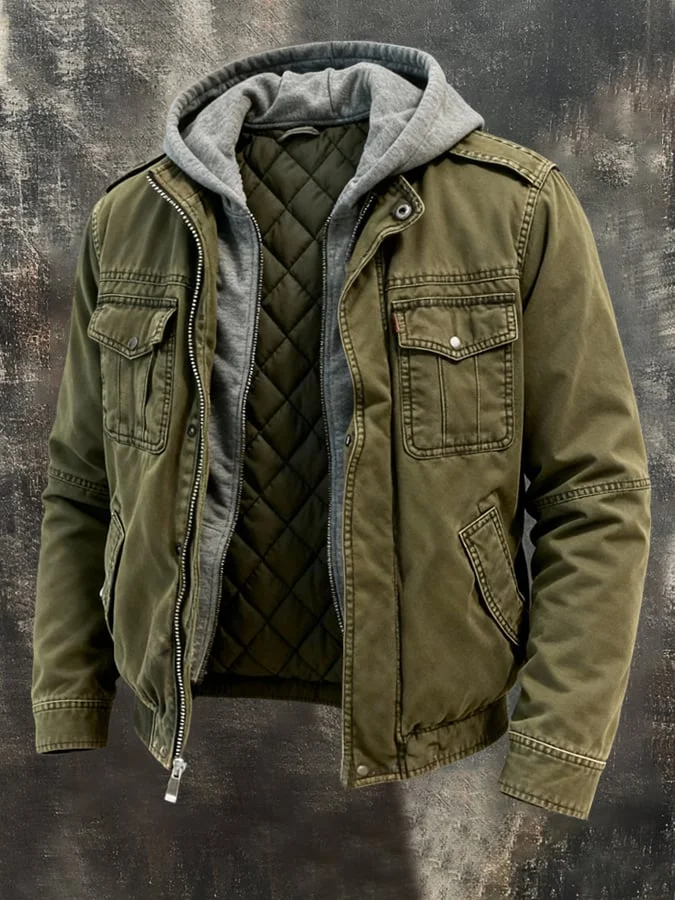 Herren-Retro-Outdoorjacke im zweiteiligen Patchwork-Design mit Farbblockmuster 