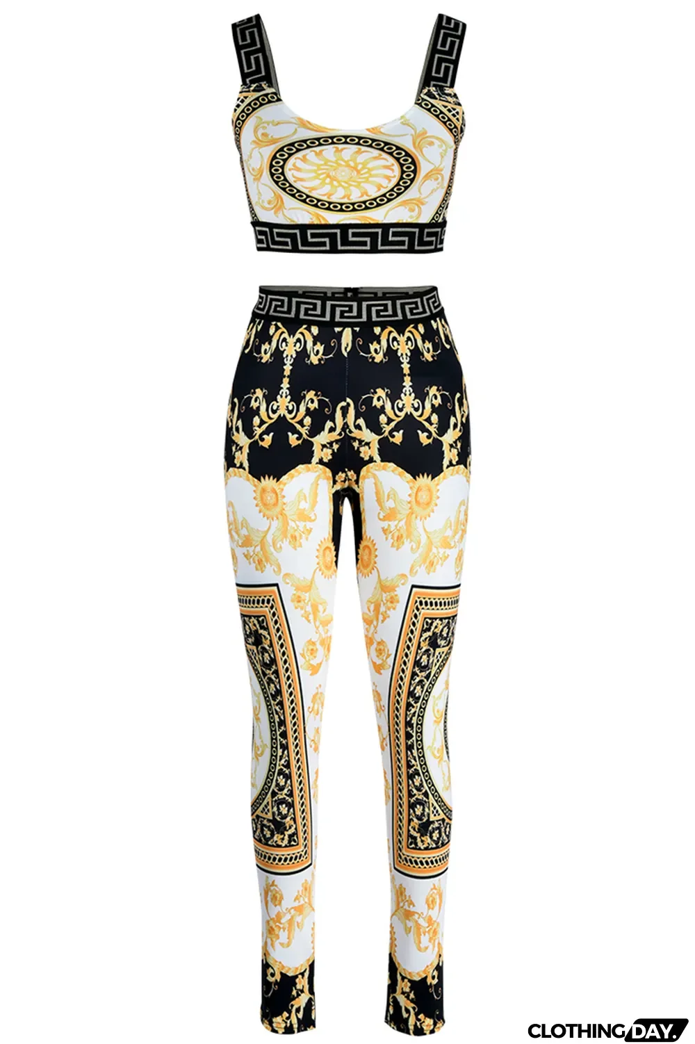 Black Fashion Casual Print Patchwork Backless O Neck Sleeveless Two Pieces