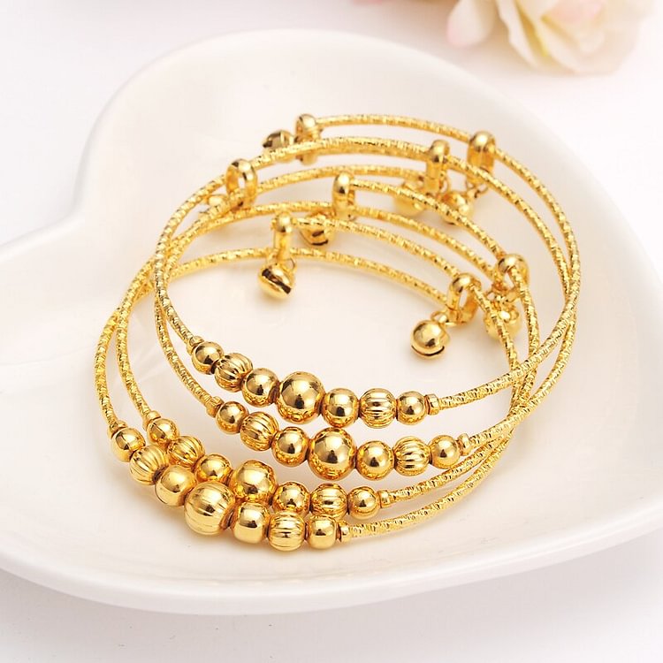 24k 12pcs dubai india Charm Bracelet for Women Gold beads Bangle cute bell kids girls women
