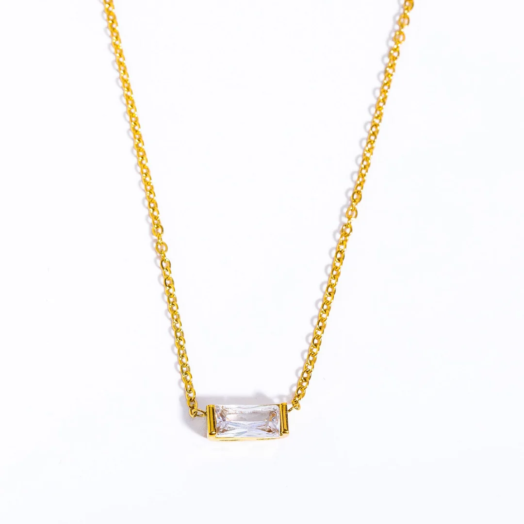 Women's Square Crystal Pendant Necklace
