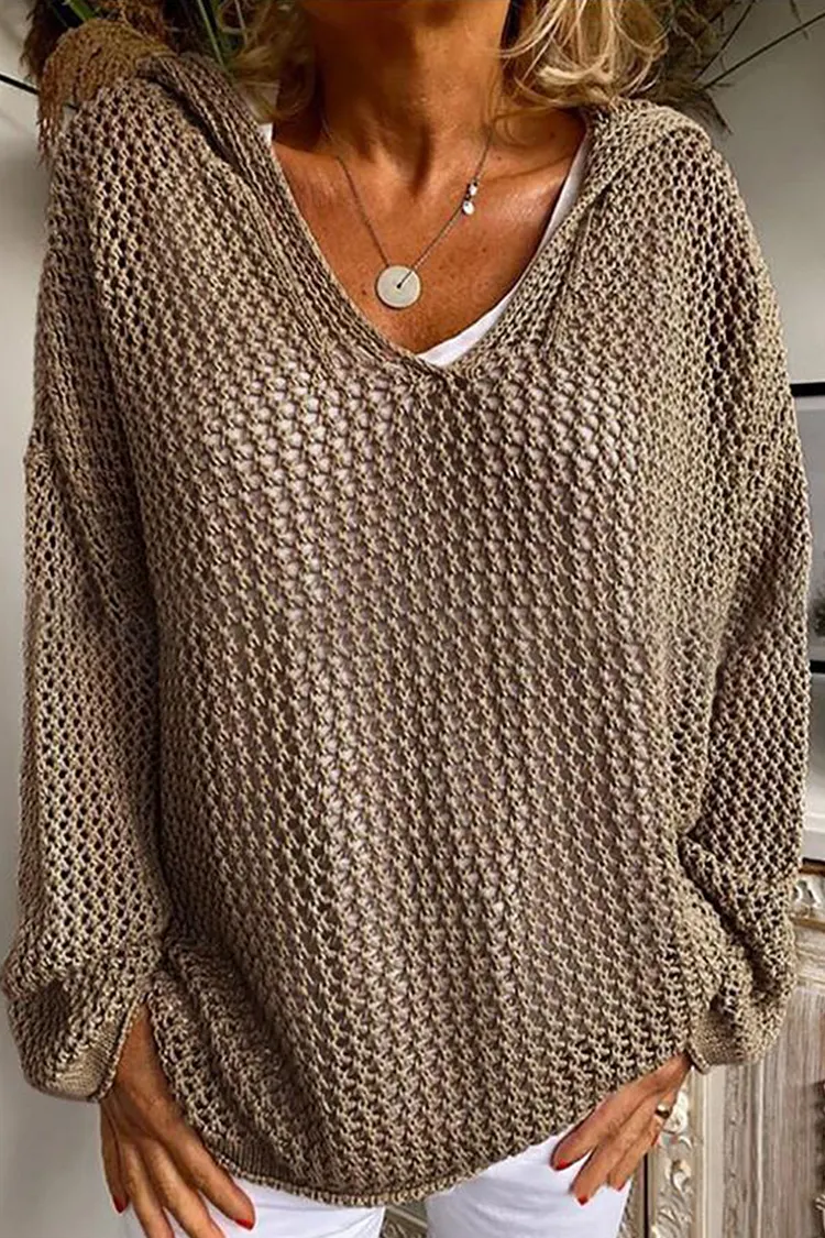 Casual Daily Solid Color Hollow Out Hooded Sweaters(6 Colors)