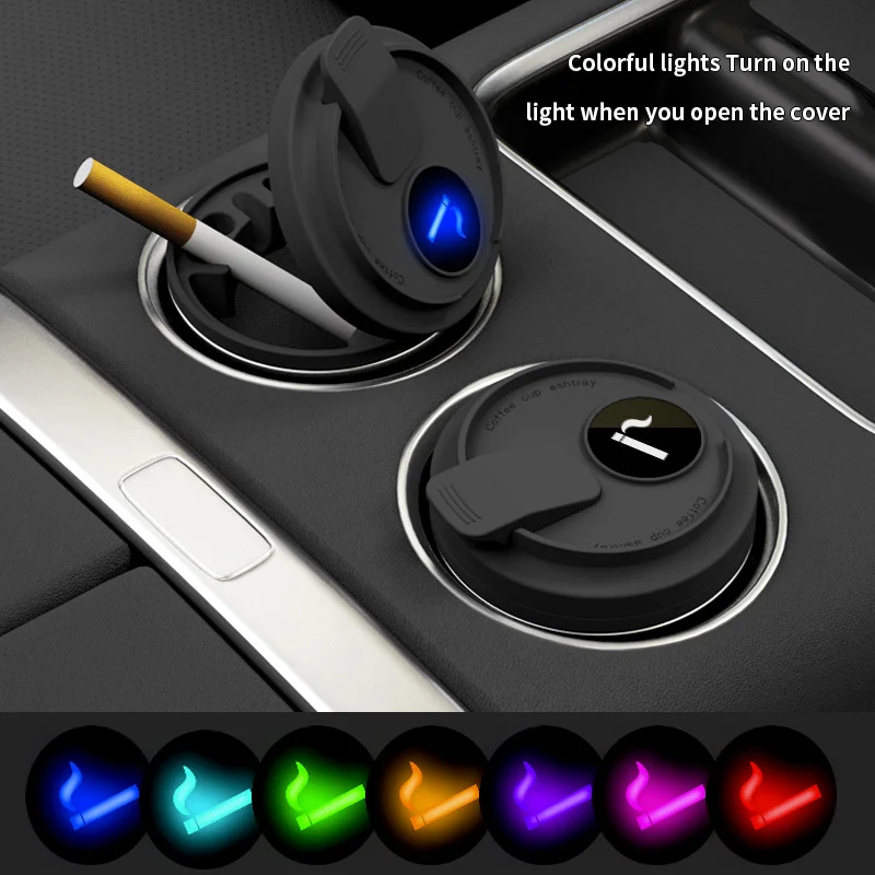 Cross-Border Car Ashtray With Lid, Light, Metal Liner, Car Ashtray, Illuminated Coffee Cup