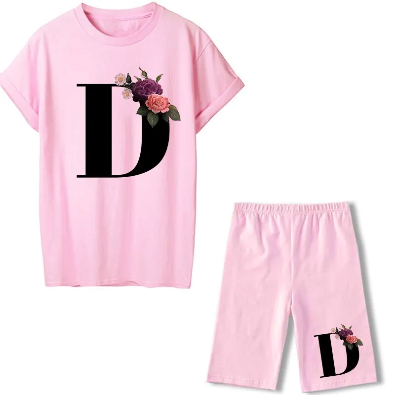 Women Two Piec Set Letter T Shirts And Shorts Set Summer Short Sleeve Tracksuit Joggers Biker Sports Suit Sexy Outfit For Female