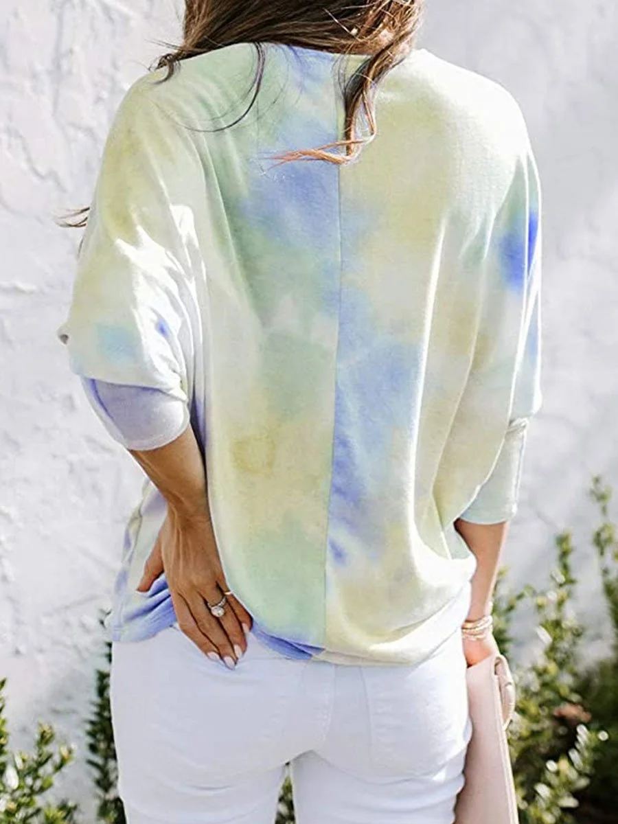 Tie-dyed Round Neck Loose Casual Long-sleeved T-shirt