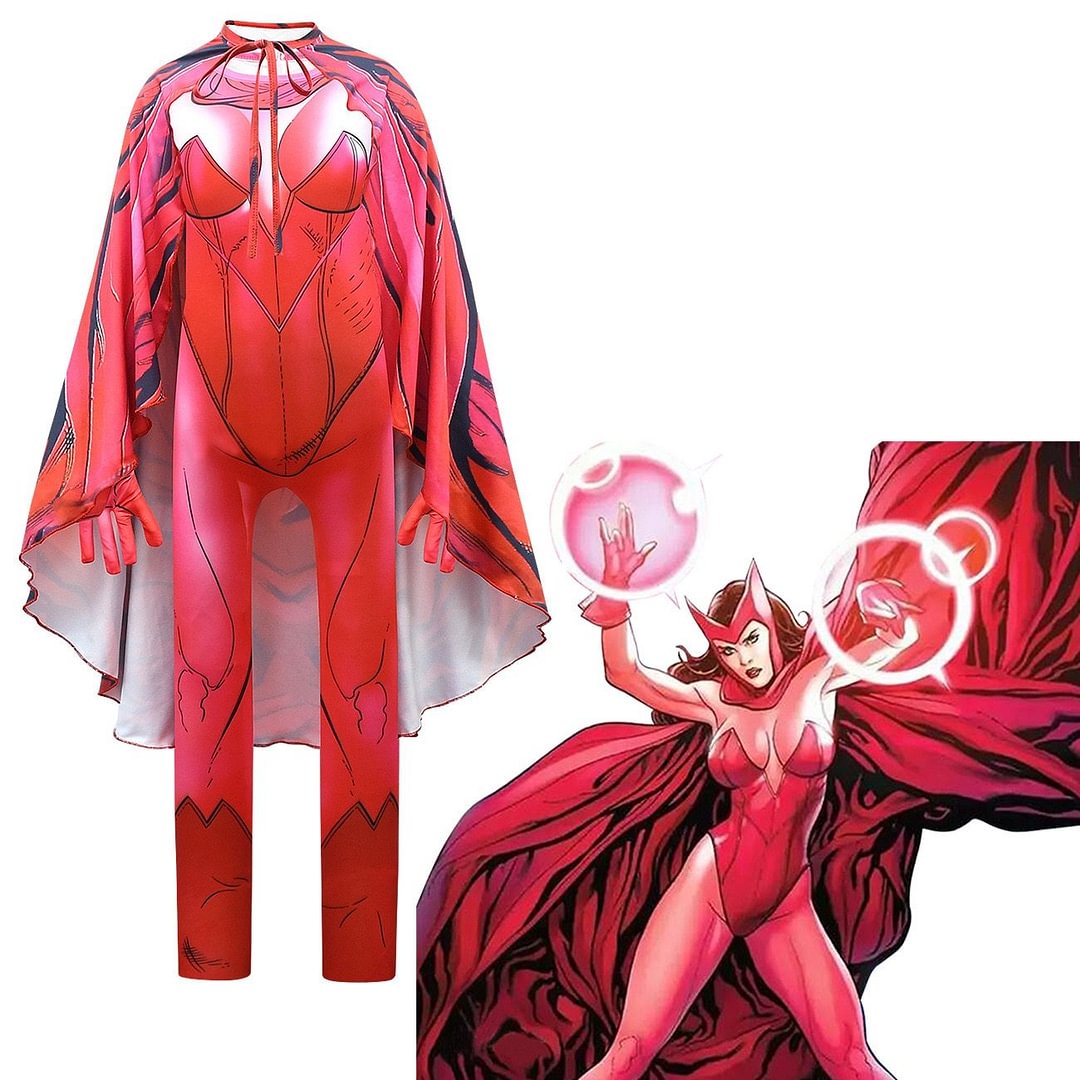 Kids Wanda Vision Carnival Costume Scarlet Witch Wanda Maximoff Cosplay Bodysuit Cloak Girls Jumpsuit Outfits Halloween Suit