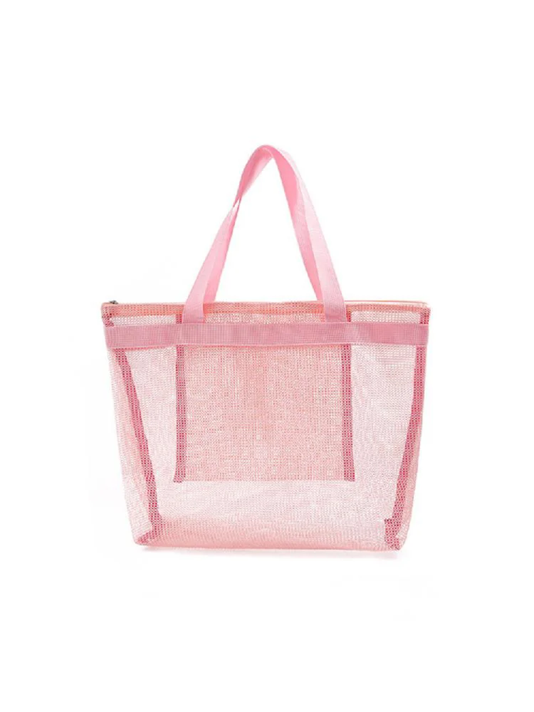 Women Mesh Handbags Large Shopping Beach Travel Totes Shoulder Bag (Pink)
