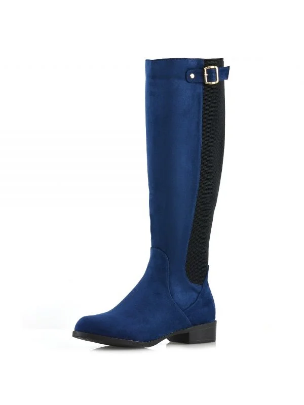 Navy and Black Contrast long Boots Round Toe Flat Knee-high Boots |FSJ Shoes