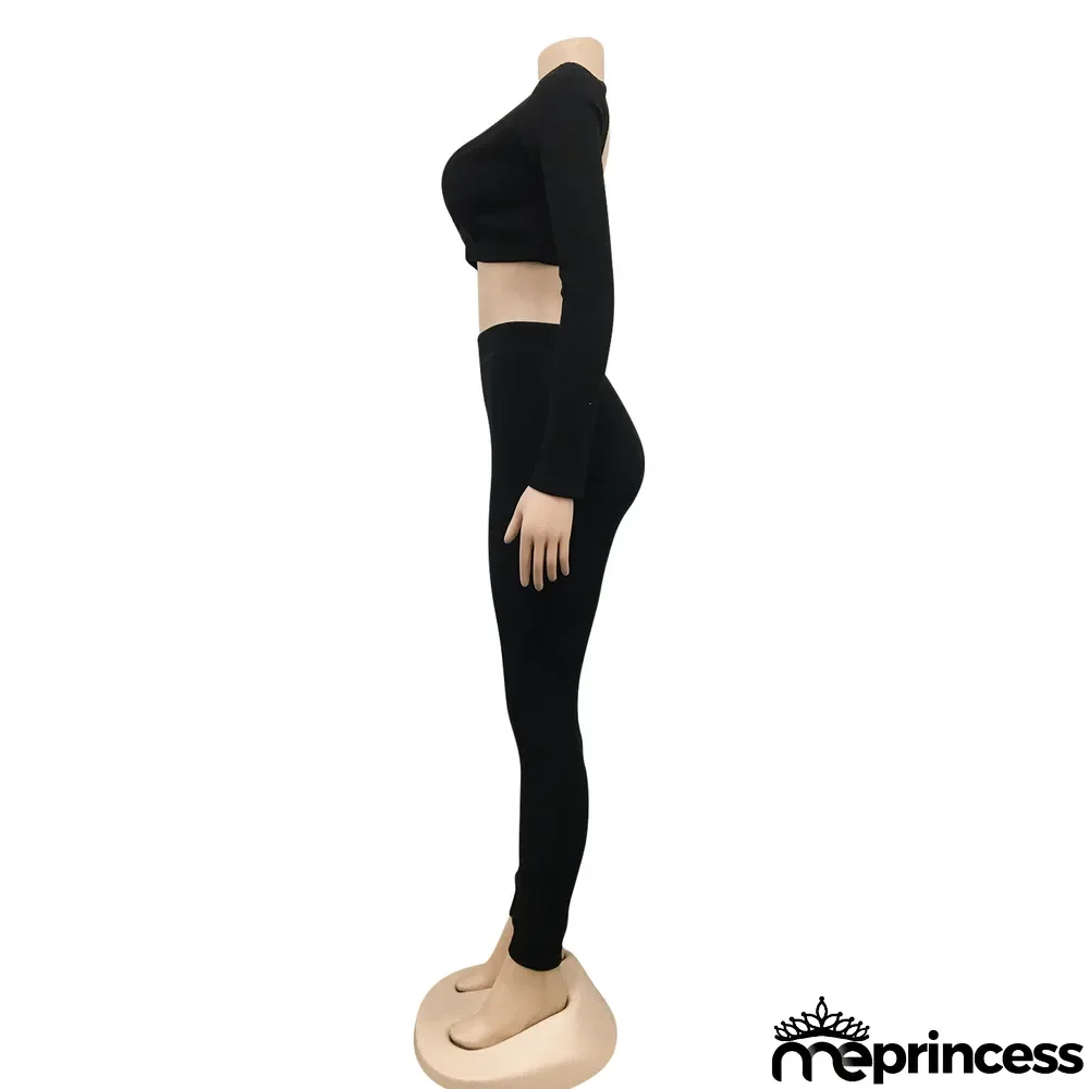 Sexy V-neck Knitted Fashion Casual Long-sleeved Two-piece Suit