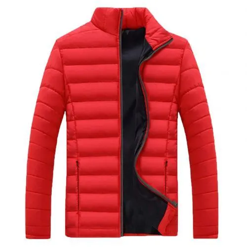 Plus Size Men Solid Color Stand Collar Long Sleeve Cotton-Padded Coat Outwear Perfect Gift Suitable For Casual Occasions Daily