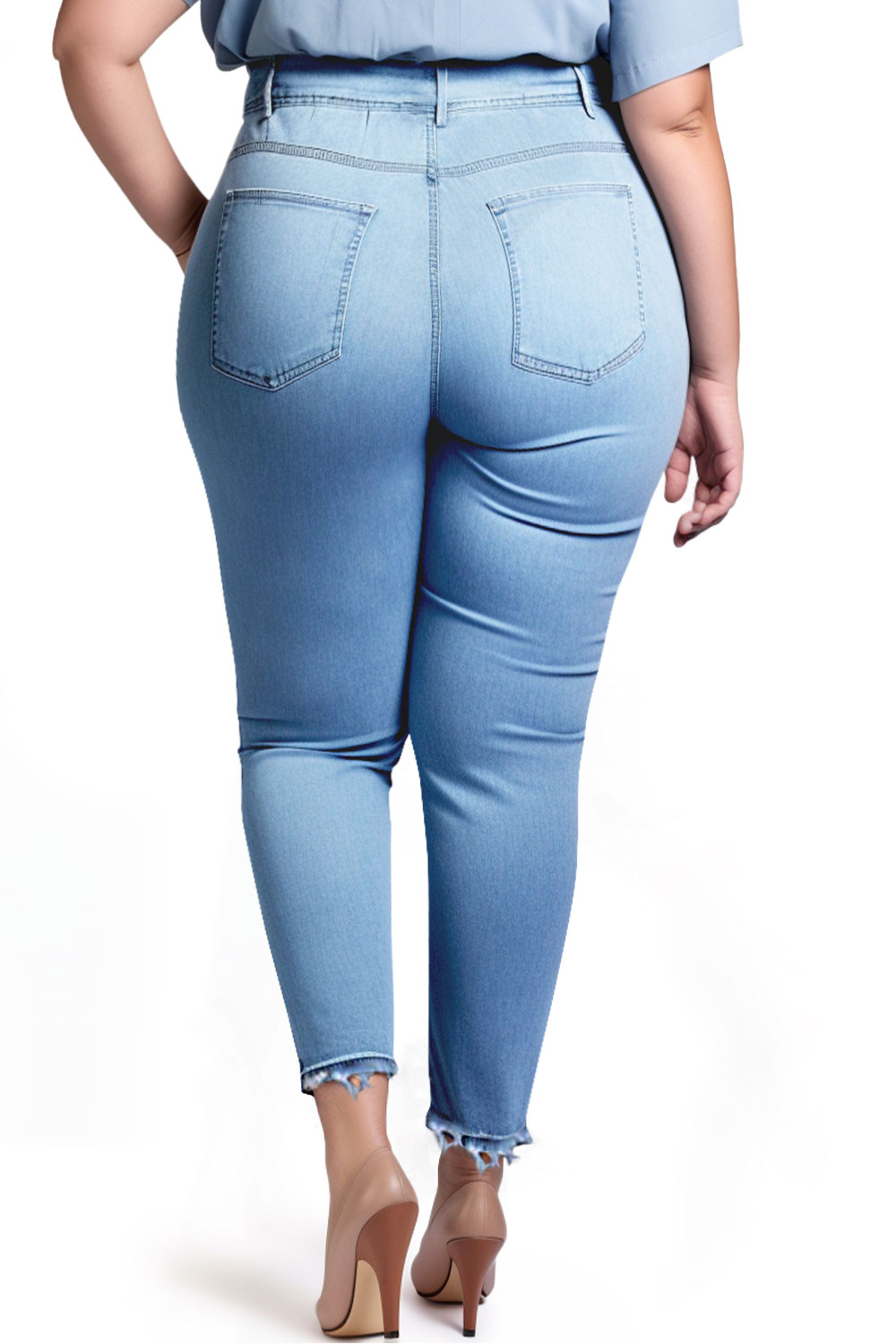 Design Plus Size Daily Jeans Casual Light Blue Spring Summer Studded Denim Jeans [Pre-Order]