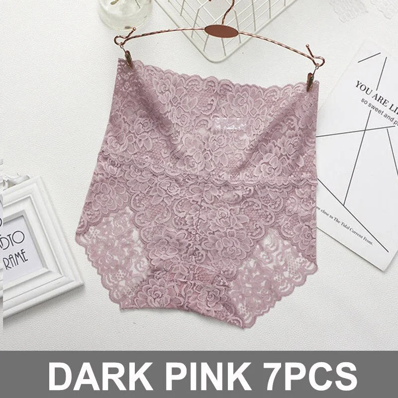 7PCS High Waist Panties Women Lace Sexy Underwear Female Floral Perspective Lingerie Briefs Underpants Plus Size Pantys M-XXXL