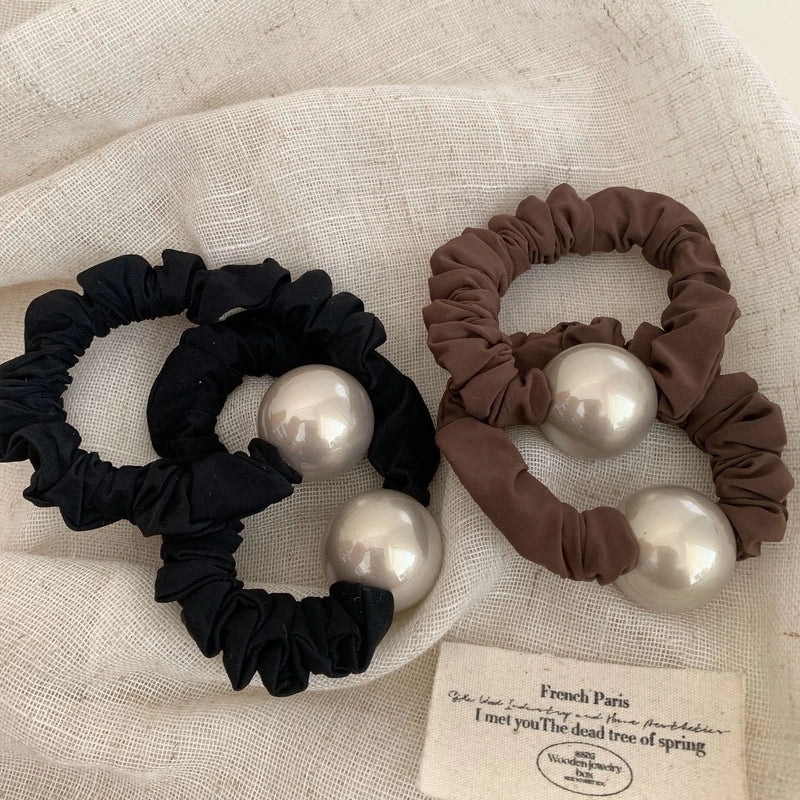 Classic Style Pearl Ribbon High-End Bowknot Hair Ring Large Intestine Ring Ponytail Tie Up A Bun Hairstyle Hair Accessories