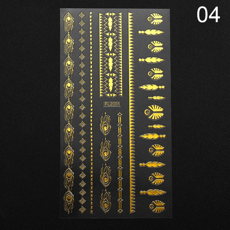 1PC Gold Black White Linear Nail Sticker Mix Pattern Transfer Various 3D Adhesive Decals Nail Decoration DIY Design