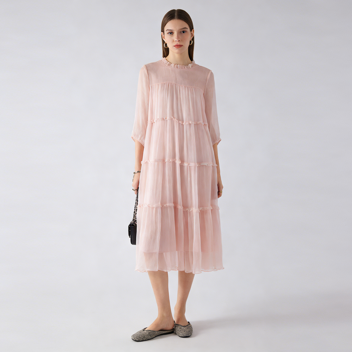 Women's 100% Mulberry Silk Midi Dress For Summer Travel REAL SILK LIFE