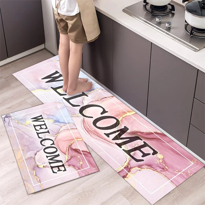 New Geometric Kitchen Mat Home Light Luxury Entrance Doormat Living Room Sofa Floor Long Mats Bathroom Door Anti-Slip Floormat