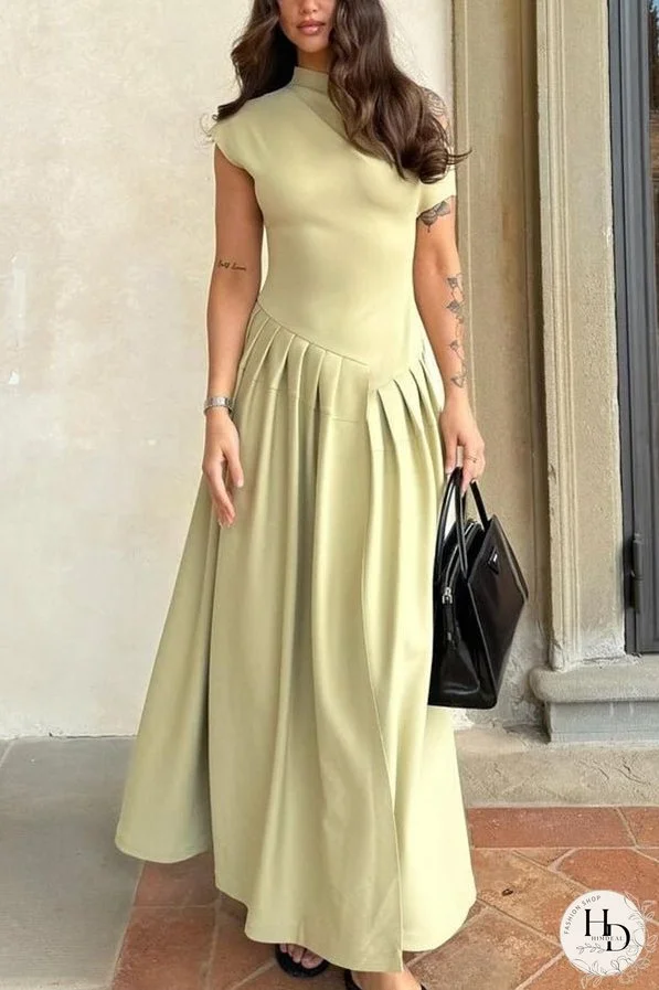 Fashionable Slope Neck Slim Fit Large Hem Maxi Dress
