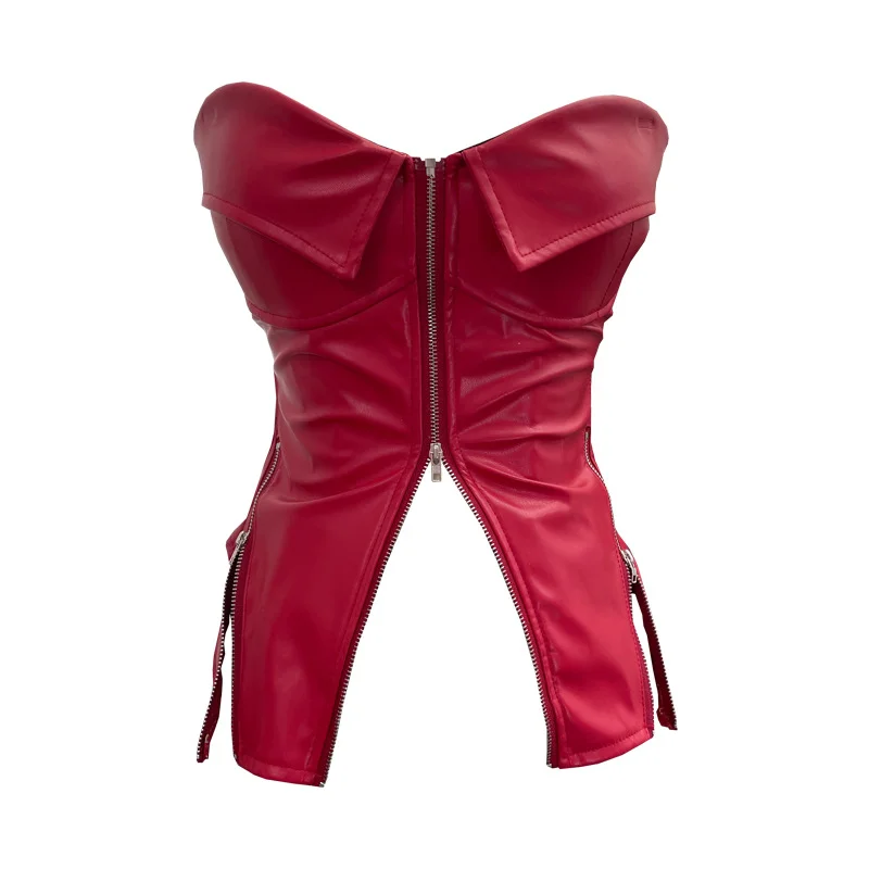 Uveng Real Shooting Hottie Retro Tender With Chest Pad Wrapped Bra Zipper Design Smear Bra Vest Short Sleeveless Top 8968