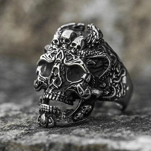 Gothic Stereo Engraving Punk Skull Mask Vintage Stainless Steel Ring