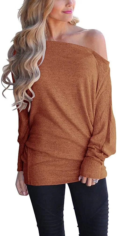 Women's Off Shoulder Loose Pullover Sweater Batwing Sleeve Knit Jumper Oversized Tunics Top
