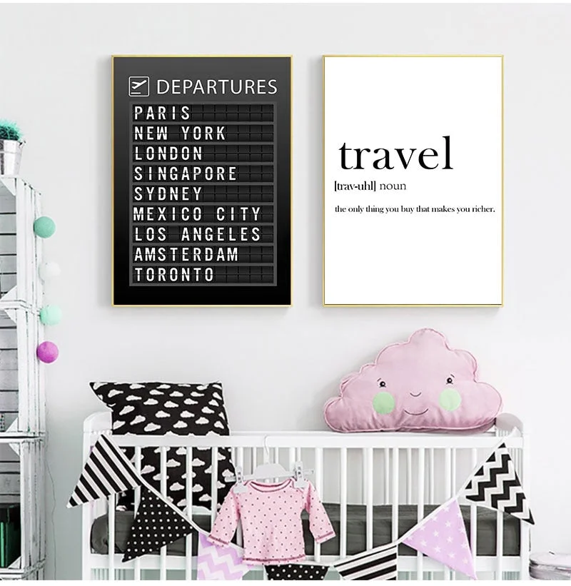 Airport Board Destination Poster Canvas Painting Wall Art Honeymoon Travel Quotes Pictures Home Decoration(Accept Customization)