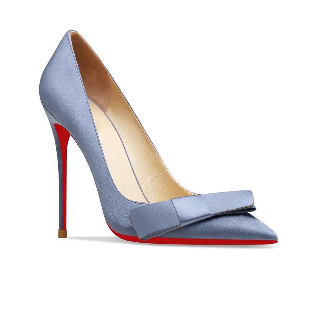 100mm Bow Fashion High Heels Sexy Prom Red Bottom Silk High Heels Stiletto Heels-vocosishoes