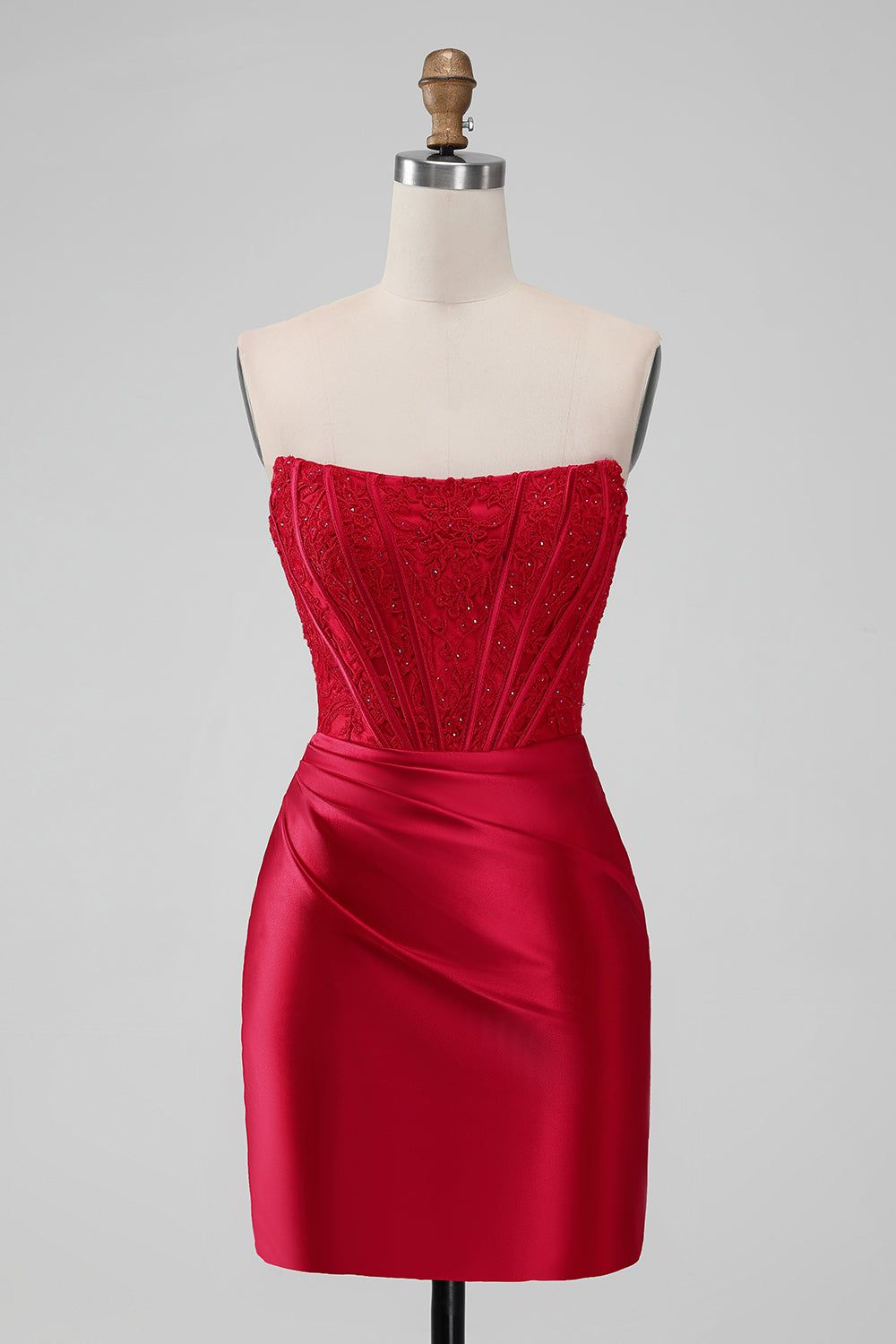 Miabel Charming Red Embroidery Strapless Short Mini Homecoming Dress