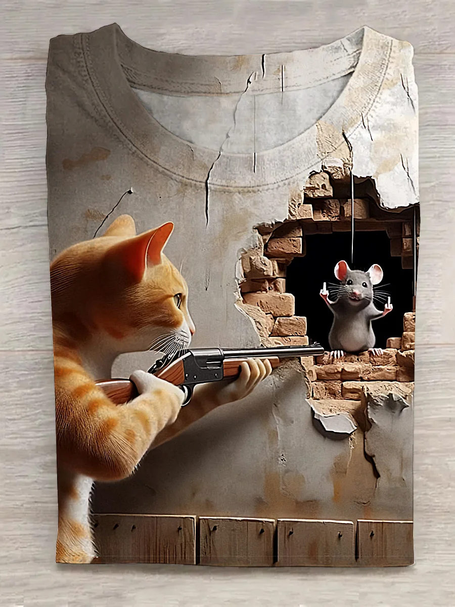 Cat Raises Gun and Mouse Surrenders T-shirt Eagerlys