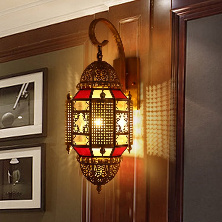 Lantern Restaurant Sconce Light Arabian Metal 1 Bulb Brass Wall Lighting Fixture