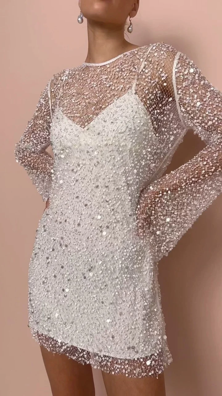 Uveng Uveng Women's Size Bubble Beads Perspective Mesh Two-Piece Set Of Hanging Dress