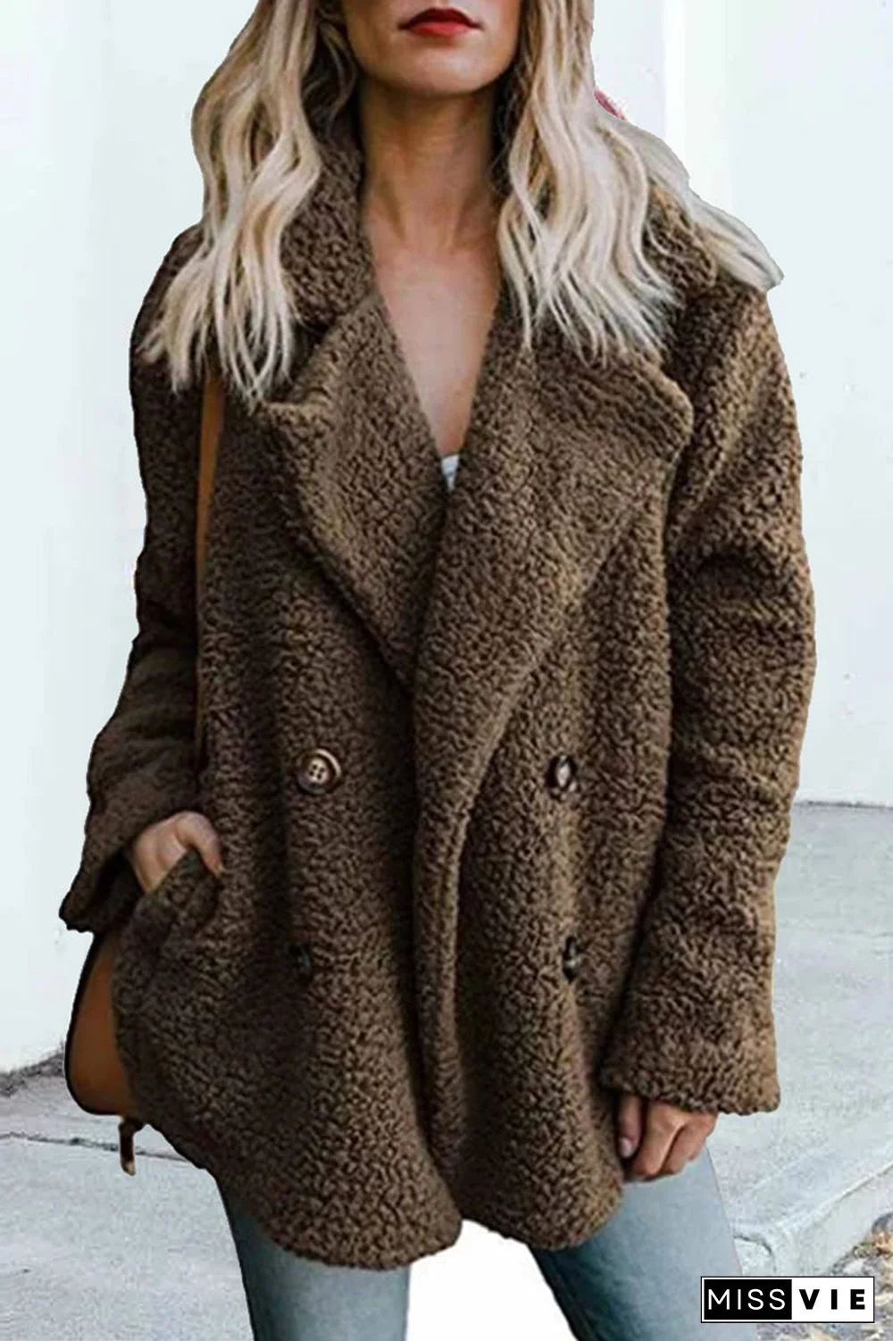 Plush Button Pocket Coat