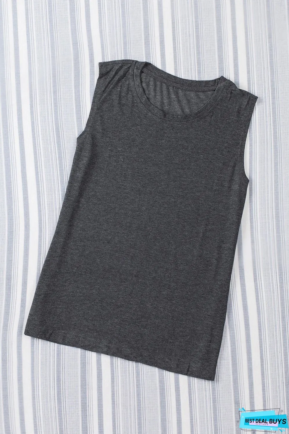 Solid Crew Neck Loose Tank Top
