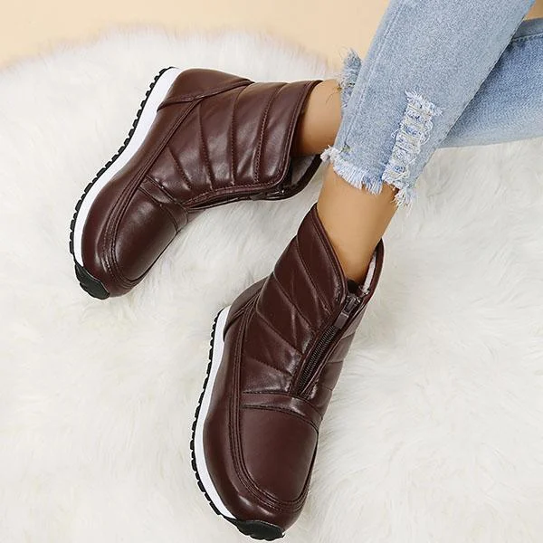 New In Warm Pu Front Zipper Snow Boots