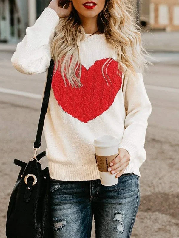 Women's Love Embroidery U-neck Irregular Hem Long Sleeve Top