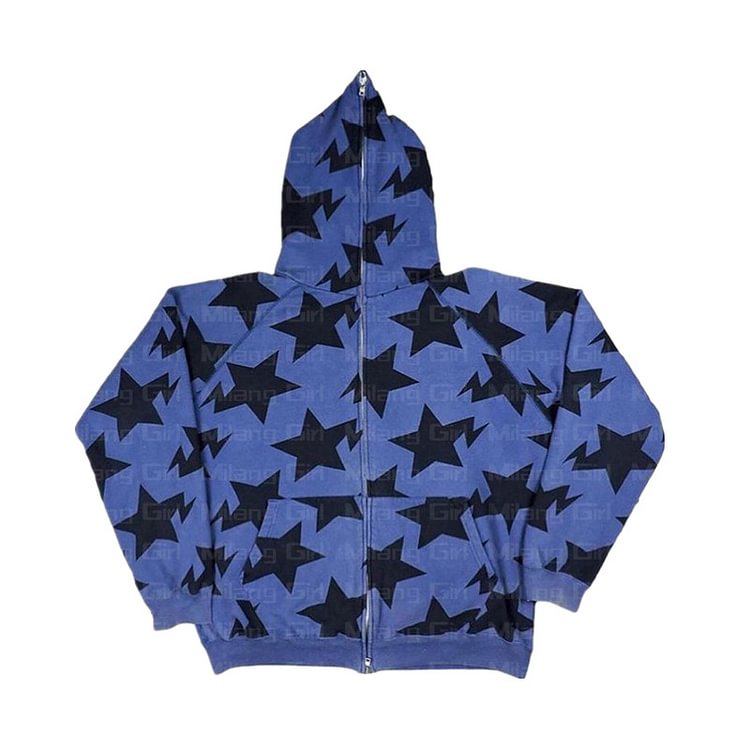 Y2k Sweatshirt Men Star Print Long Sleeve Hooded Tops 2022 Aesthetic Clothes Zip Up Streetwear Fairycore Grunge Jacket - Shop Trendy Women's Clothing | LoverChic