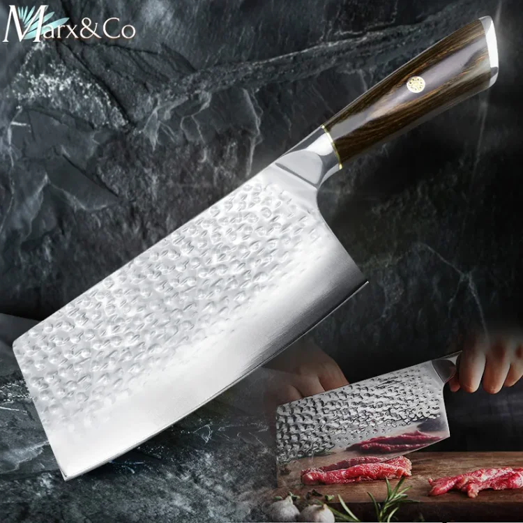 Chinese Kitchen Cleaver Meat Knife 7CR17 Stainless Steel with Pakka wood Handle