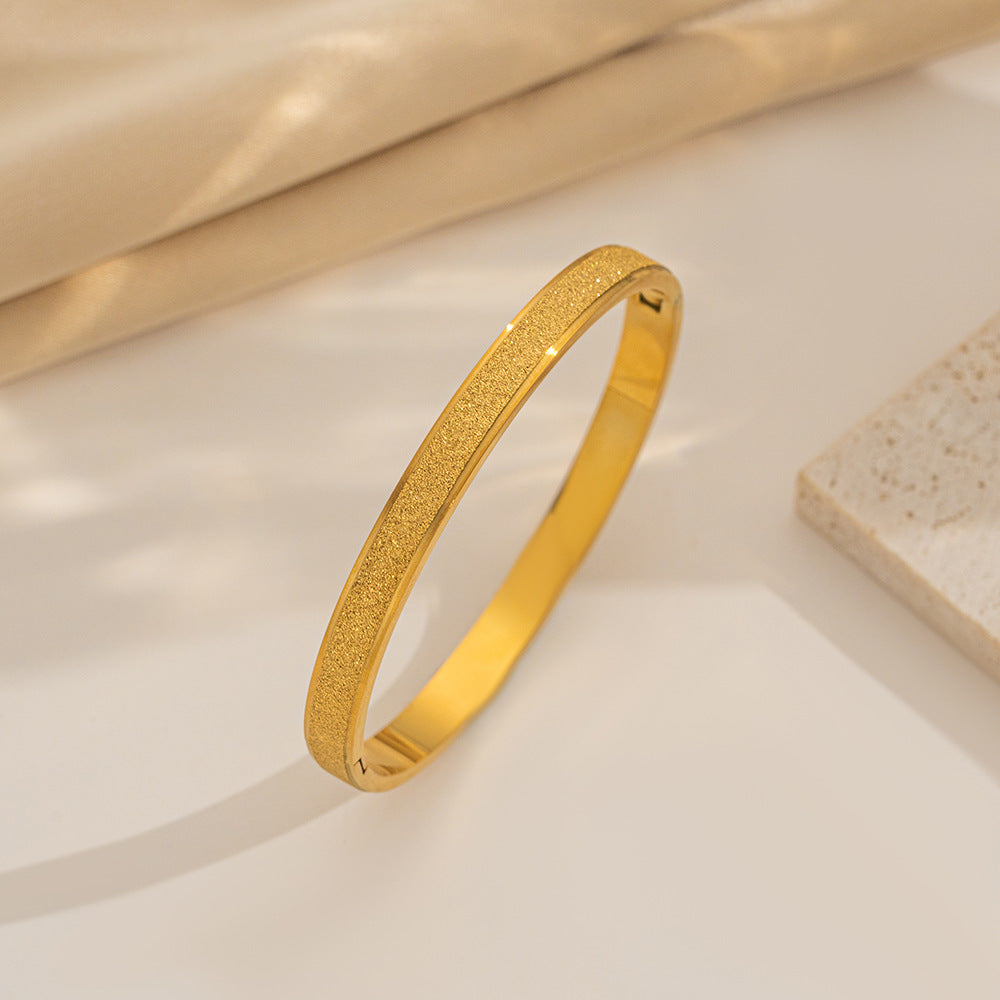 Frosted Bracelet For Women Open Niche 18K Gold Plated Exquisite Plain Ring Bracelet Titanium Steel2