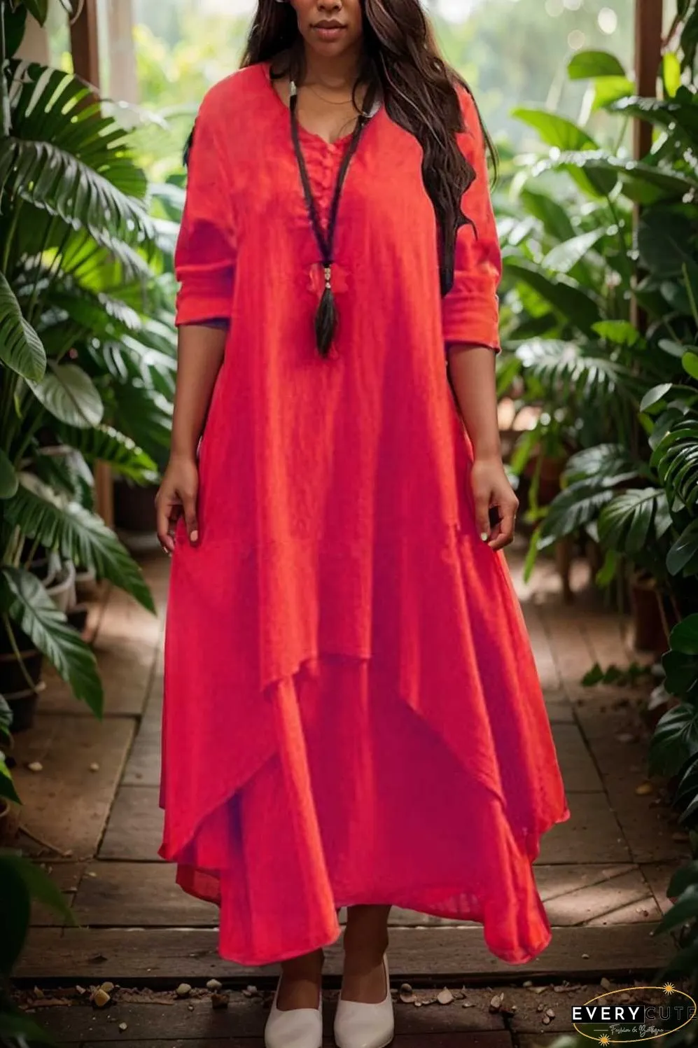 women s plus size casual dress swing dress solid color long dress maxi dress long sleeve button two piece v neck
