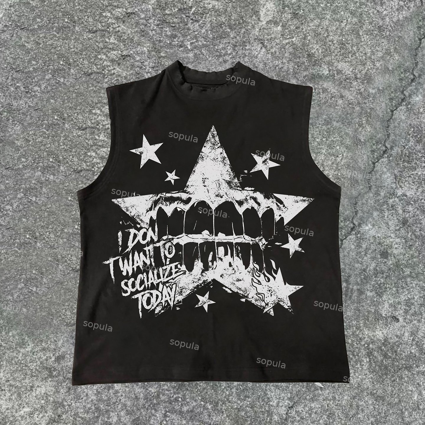 Sopula Trend Street Text Typesetting Print Wash Sleeveless Tank Top - SOPULA