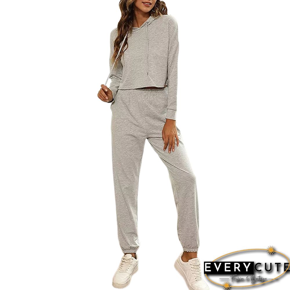 Light Gray Drawstring Hoodie and Pant Lounge Set