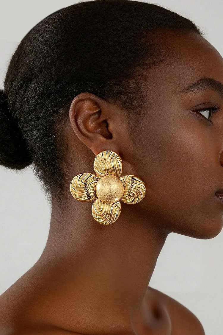 Vintage Gold Irregular Wave Flower-Shaped Earrings 2024 - Xpluswear
