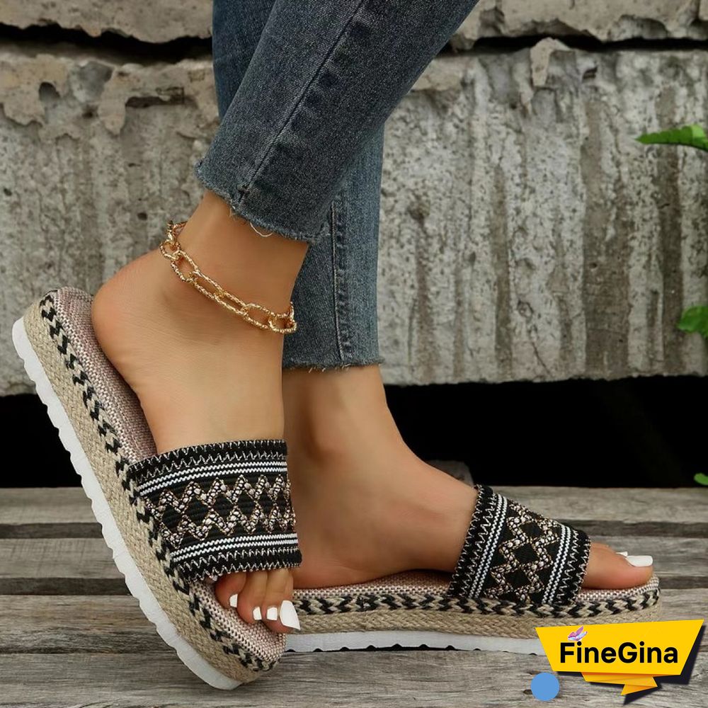 Black Casual Patchwork Round Comfortable Wedges Shoes