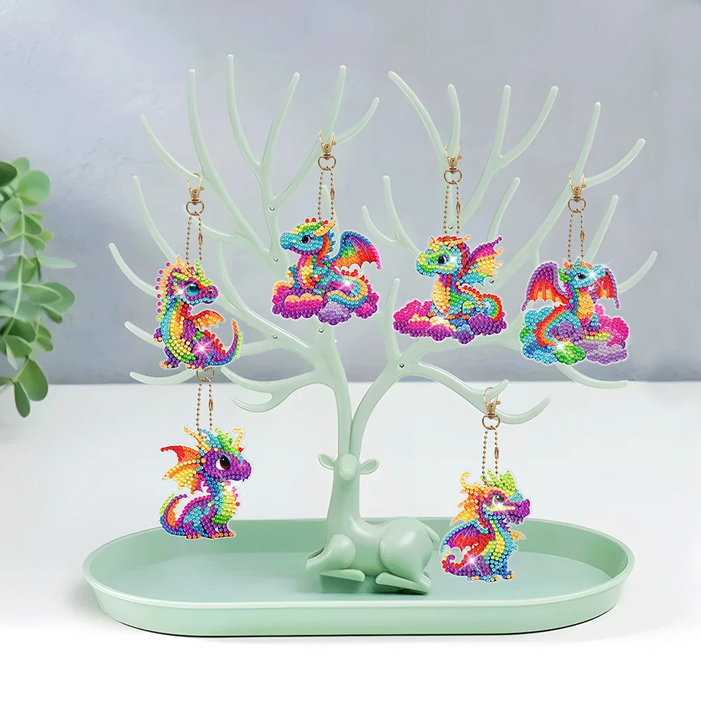 6pcs Pterosaur Diamond Art Keychains Handmade DIY Christmas Decoration Gift(Double Side)