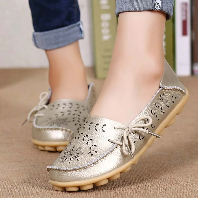 Women Flats Women Genuine Leather Shoes Slip On Loafers Woman Soft Nurse Ballerina Shoes Plus Size 34-44 Casual Sapato Feminino